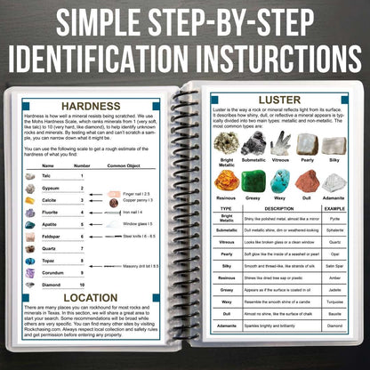 The field guide spread open showing identification instructions