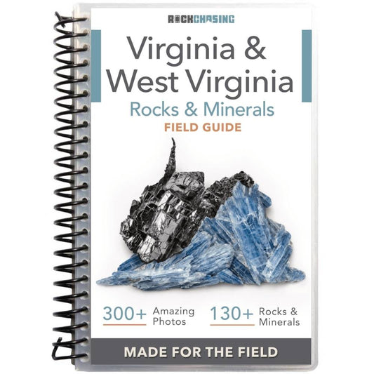 Virginia and West Virginia Rocks and Minerals Field Guide cover — waterproof spiral-bound rock identification book
