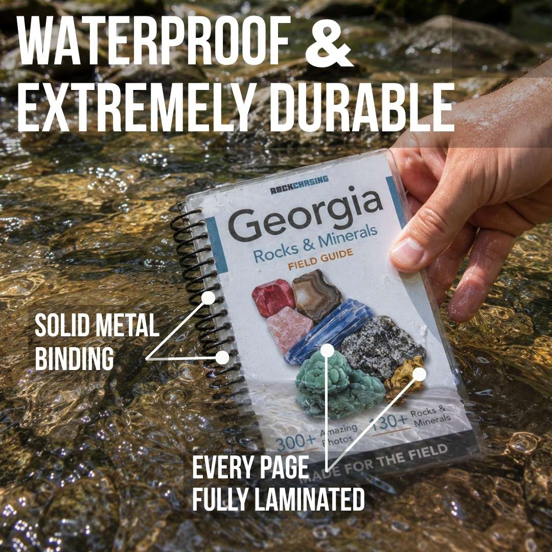 The waterproof Georgia field guide being pulled out of a stream